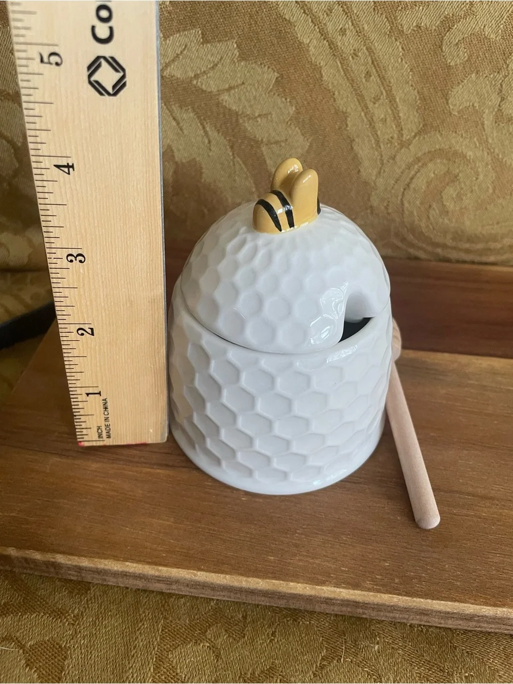 Bee Honey Pot Ceramic Jar with Wooden Dipper